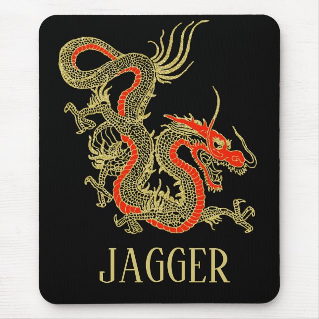 Red Gold Black Fantasy Chinese Dragon Mouse Mat (Front)