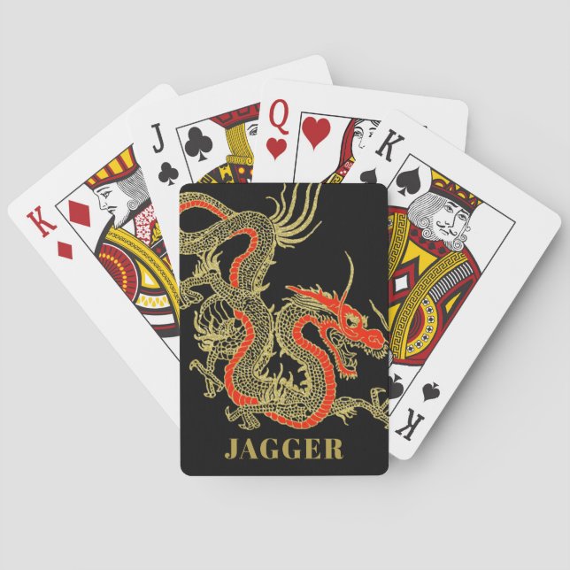 Red Gold Black Fantasy Chinese Dragon Playing Cards (Back)