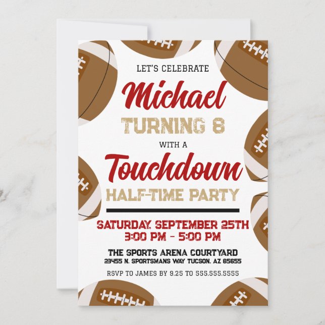 Red Gold Black Football Halftime Birthday Party Invitation (Front)