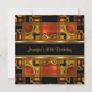 Red Gold Black Stained Glass 40th Birthday Party Invitation