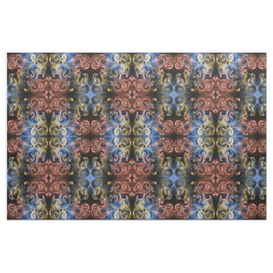 red gold blue black Fabric, colourful house Fabric