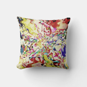 Red Gold Blue on Beige Floral Painterly Abstract Cushion
