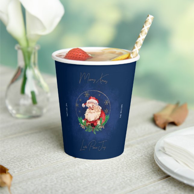 Red Gold Blue Santa Elegant Merry Christmas Paper Cups (Insitu)