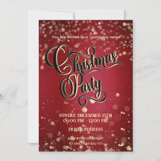Red /gold bokeh luxury corporate Christmas party Invitation (Front)