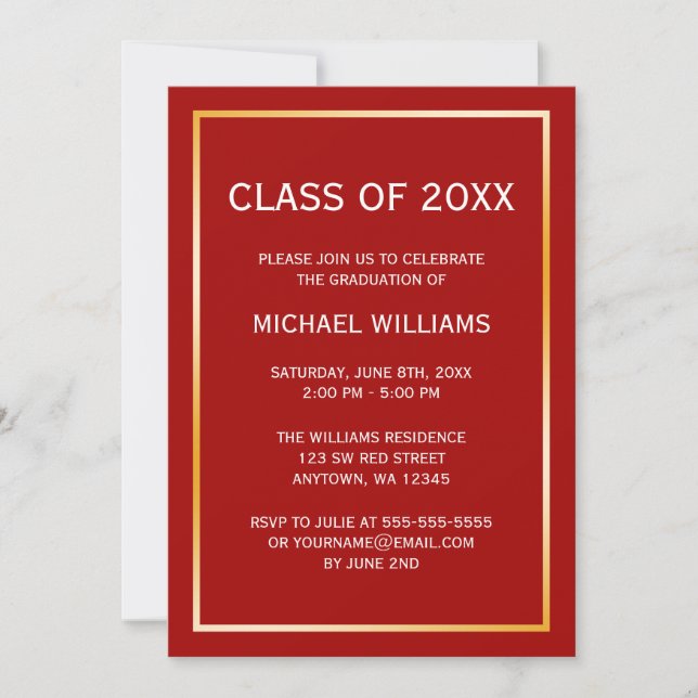 Red Gold Border Graduation Announcement (Front)