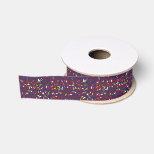 Red Gold Botanical Autumn Leaves Grosgrain Ribbon