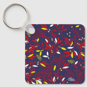 Red Gold Botanical Autumn Leaves Key Ring