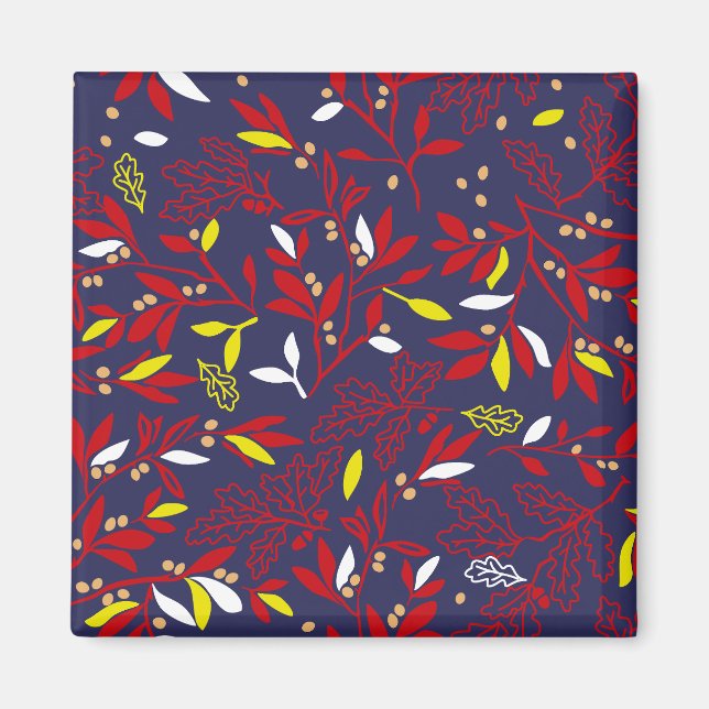 Red Gold Botanical Autumn Leaves Magnet (Front)