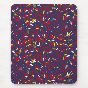 Red Gold Botanical Autumn Leaves Mouse Mat