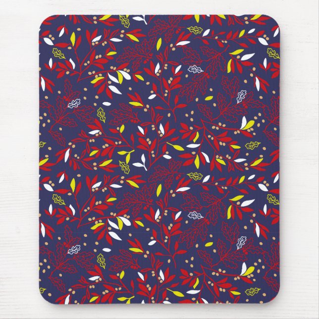 Red Gold Botanical Autumn Leaves Mouse Mat (Front)