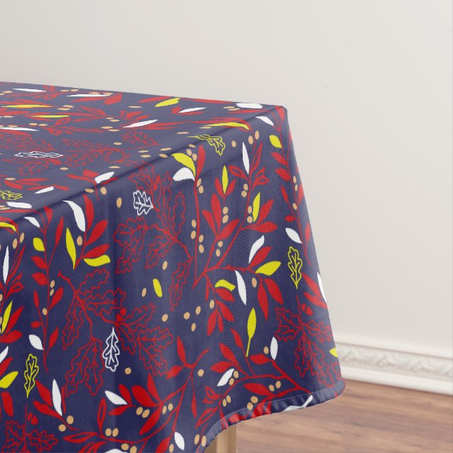 Red Gold Botanical Autumn Leaves Tablecloth (In Situ)