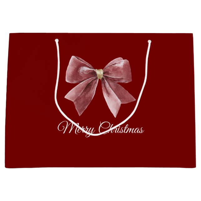 Red Gold Bow Christmas Large Gift Bag (Front)