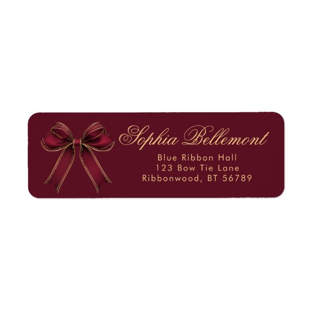 Red Gold Bow Christmas Return Address (Front)
