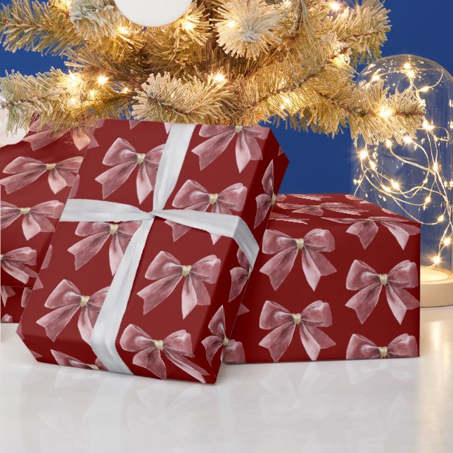 Red Gold Bow Christmas Wrapping Paper (Holidays)