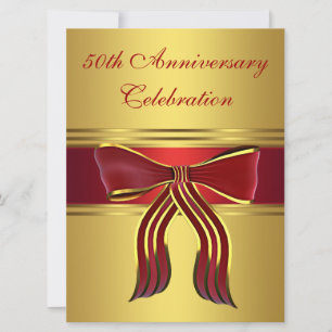 Red Gold Bow Gold 50th Wedding Anniversary Invitation