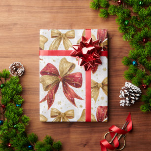 Red Gold Bows Christmas Wrapping Paper