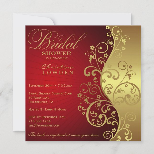 Red &  Gold Bridal Shower Invitation (Front)