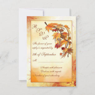 Red, gold, brown autumnal leaves RSVP Card