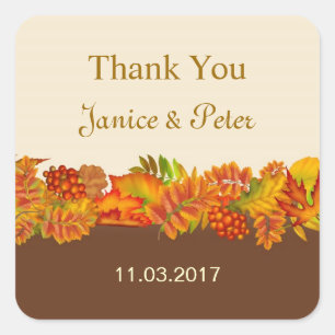 Red Gold Brown fall leaves Wedding Sticker