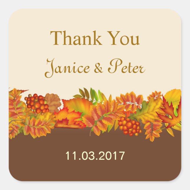 Red Gold Brown fall leaves Wedding Sticker (Front)