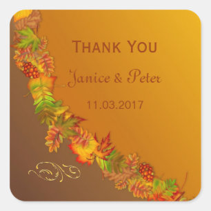 Red Gold Brown fall leaves Wedding Sticker