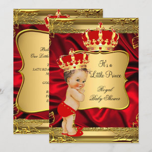 Red Gold Brunette Baby Boy Prince Baby Shower Invitation