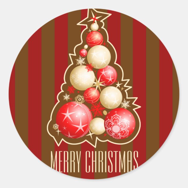 Red & Gold Bubbles Christmas Tree Classic Round Sticker (Front)