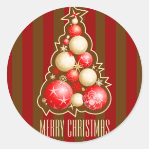 Red & Gold Bubbles Christmas Tree Classic Round Sticker