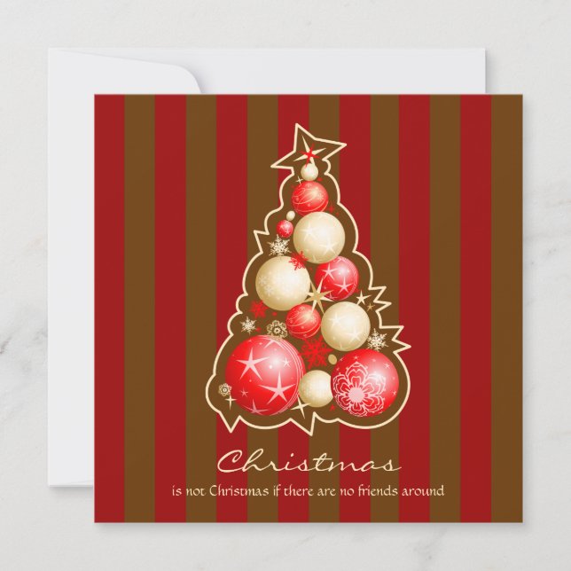 Red & Gold Bubbles Christmas Tree Invitation (Front)