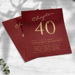 Red Gold Budget 40th Birthday Invitation Flyer<br><div class="desc">Create Unforgettable Memories with Personalised 40th Birthday Invitations. Celebrate your 40th birthday in style with these custom budget invites! This red-and-gold script design is perfect for adding your own personalised message. Crafted with care and attention to detail, these invitations are sure to bring the right touch of elegance to your...</div>