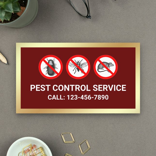 Red Gold Bugs Removal Pest Control Service Business Card (Creator Uploaded)