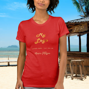 Red gold business logo name signature T-Shirt