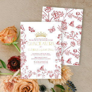 Red Gold Butterfly Quinceañera Quince Años Invitation