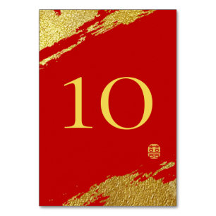 Red gold calligraphy brush stroke chinese wedding table number