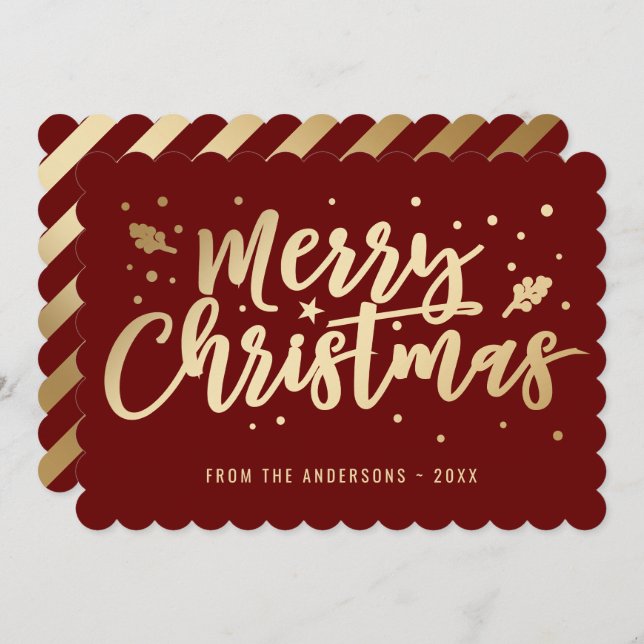 Red Gold Calligraphy Merry Christmas Holiday Card (Front/Back)