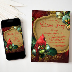 Red Gold Cardinal Corporate Christmas Party Invitation