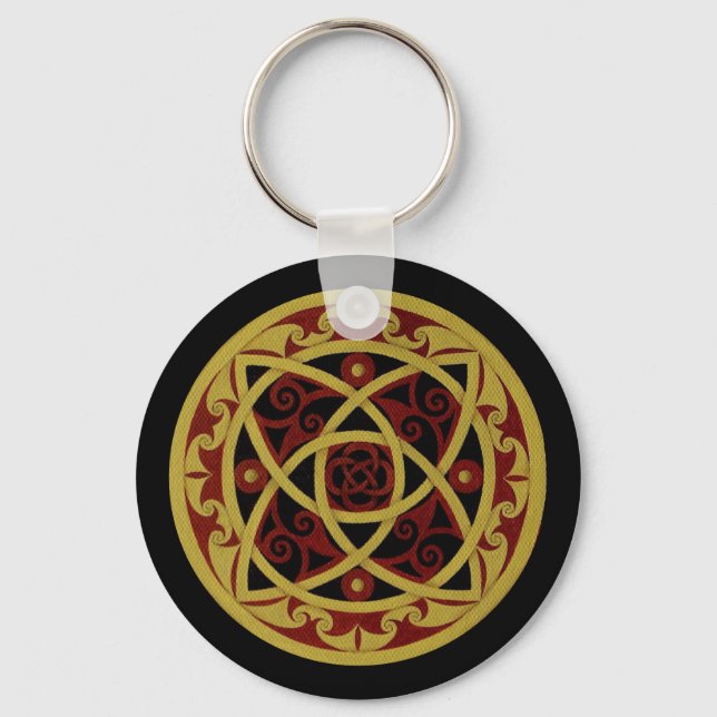 Red & Gold Celtic Design Keychain (circle) (Front)