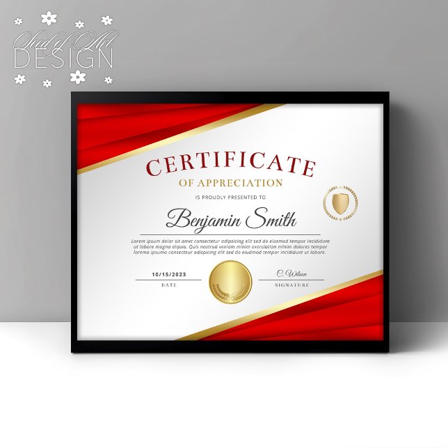 Red & Gold Certificate of Appreciation Award (Creator Uploaded)