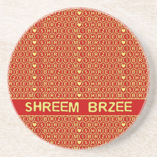 Red Gold Chant Shreem Brzee attract wealth Coaster (Front)