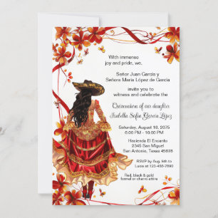 Red Gold Charra Quinceanera Invitation