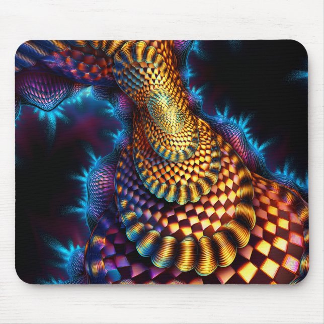 Red & Gold Chequered Mandelbrot Fractal Mouse Mat (Front)