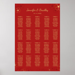 Red Gold Cherry Bloss Seating Chart   Custom Colou