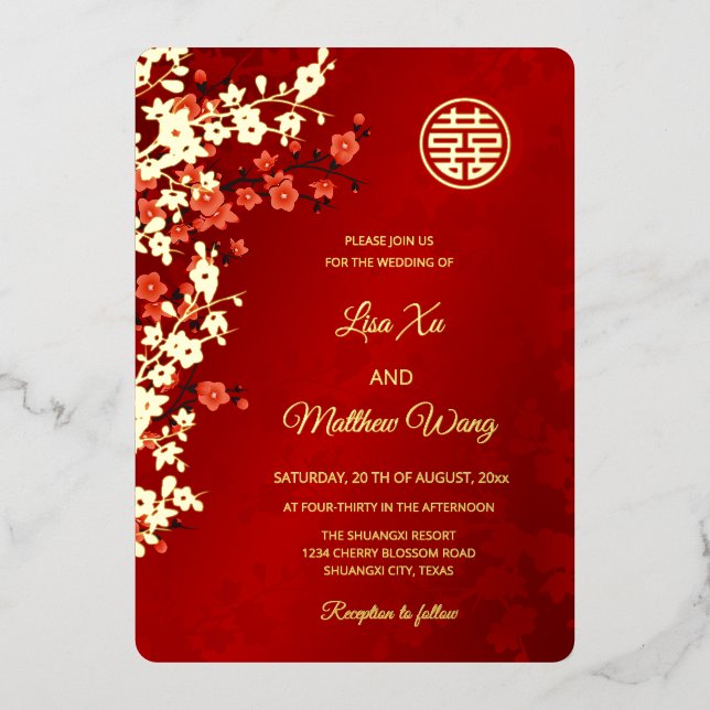 Red Gold Cherry Blossom | Chinese Wedding (Front)