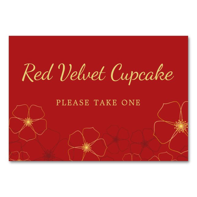 Red Gold Cherry Blossoms Buffet Food Label Table Number (Front)