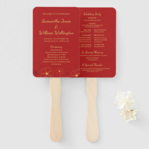 Red Gold Cherry Blossoms Fan Wedding Program