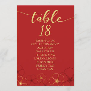 Red Gold Cherry Blossoms Seating Chart Programme