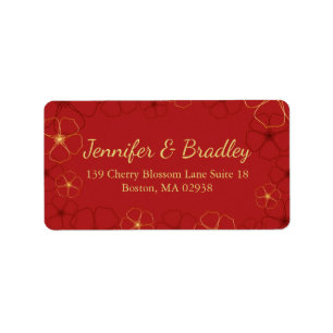 Red & Gold Cherry Blossoms Wedding Address Labels