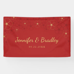 Red Gold Cherry Blossoms Wedding Photo Backdrop Banner