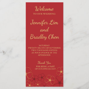 Red & Gold Cherry Blossoms Wedding Reception Menu