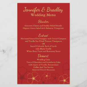 Red & Gold Cherry Blossoms Wedding Reception Menu